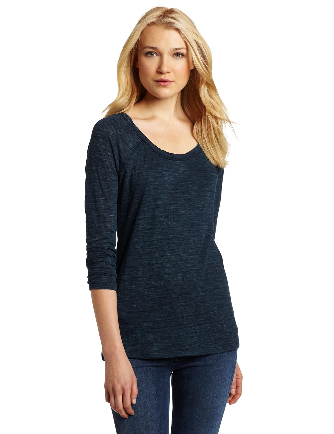 testament 女式长袖插肩袖低圆领上衣 石板蓝 small